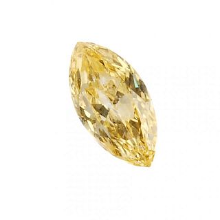 (179423) A loose marquise-shape fancy intense yellow-orange diamond, weighing 0.48ct. Accompanied by
