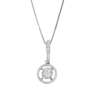 (187921) An 18ct gold diamond pendant. Designed as a brilliant-cut diamond cluster, within a similar