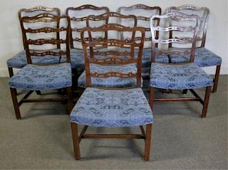 Set Of 8 Antique Mahogany Ribbon Back Chairs .