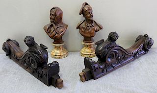Antique Carved Wood Lot To Inc , A Pair