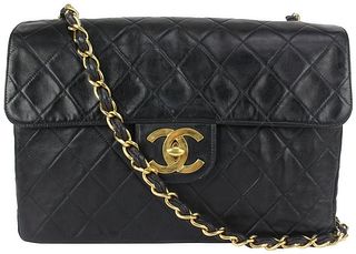 Chanel XL Black Quilted Lambskin Classic Single Flap