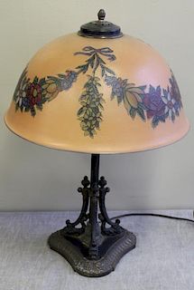 PAIRPOINT. Vintage Lamp and Decorated Glass Shade.