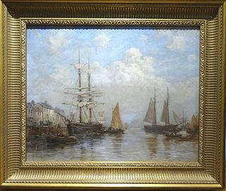 View Of Ships At Cherbourg Harbour Oil Painting
