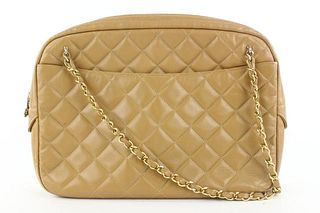 Chanel Light Brown Tan Quilted Leather Camera Bag