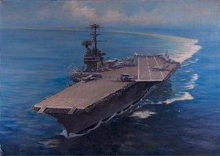 Oil on Canvas Painting of an Aircraft Carrier