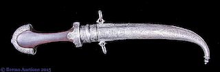 19th C Persian Mughal Silver & Wood Dagger