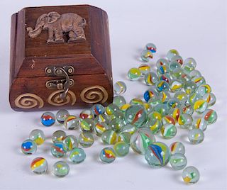 Antique Marbles in Handcrafted Wooden Box