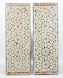 A PAIR OF LARGE GEOMETRIC INLAID POLYCHROME MARBLE