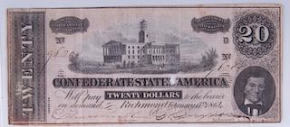 Confederate $20 Civil War Note