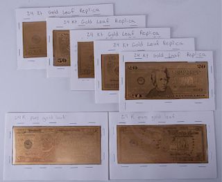 24KT Gold Leaf Die Struck Bank Notes, Seven (7)