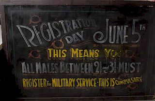 WWI Draft Registration Notice Sign, Hand-Painted in Frame  