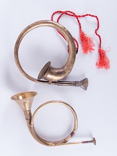 Vintage Brass Hunting Horns, Pair