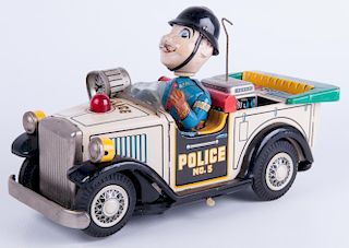 M-20th C Lithographed Tin Police Car No. 5 Toy