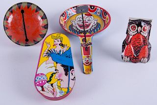 M-20th C Lithographed Tin Noisemaker Toys, Four