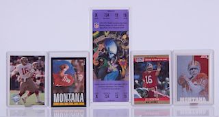1990 Super Bowl Ticket & Joe Montana Cards