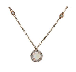 18k Rose Gold Diamond Moonstone Pendant Necklace 