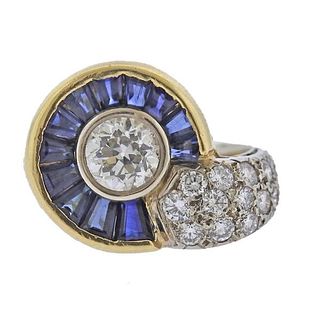 Retro 18k Gold Diamond Sapphire Ring