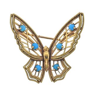 Antique 18k Gold Turquoise Butterfly Brooch Pin