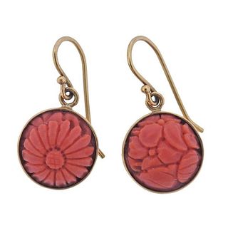 Antique Victorian 18k Gold Carved Coral Earrings