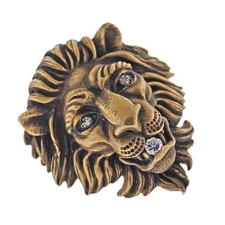 BaumF 14k Gold Diamond Lion Tie Tack Pin