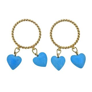 14k Gold Turquoise Heart Charm Ring Set of 2