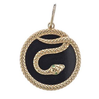 14k Gold Onyx Snake Pendant 