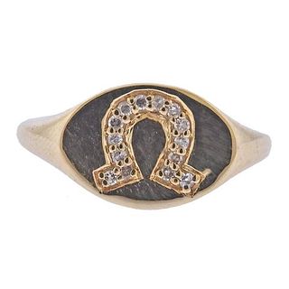 14k Gold Diamond Horseshoe Signet Ring