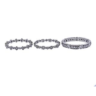 Platinum Diamond Stackable Band Ring Set of 3