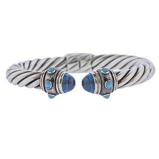 David Yurman Silver Topaz Turquoise Cuff Bracelet