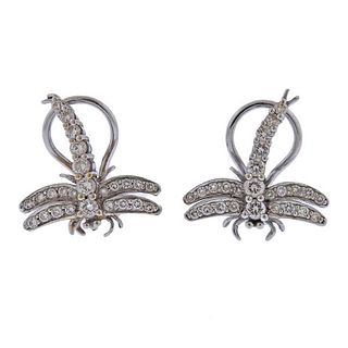 18K Gold Diamond Dragonfly Earrings 