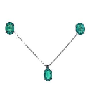 18K Gold Emerald Pendant Necklace  Earrings Set