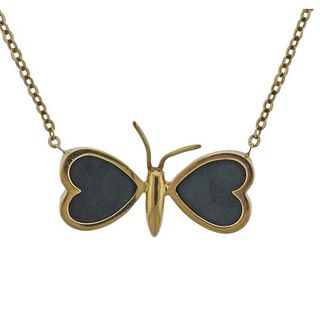UnoAErre 18K Gold Malachite Butterfly Pendant Necklace