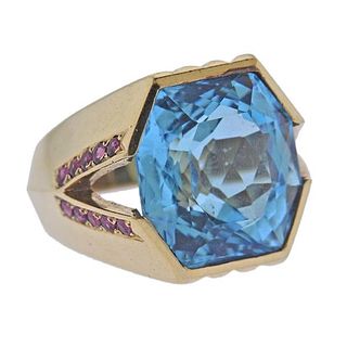 14K Gold Topaz Ruby Dome Ring