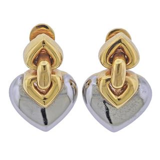 Bvlgari Bulgari 18K Gold Steel Doppio Cuore Heart Earrings