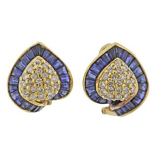 18K Gold Diamond Sapphire Earrings 
