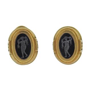 Kieselstein Cord 18k Gold Onyx Intaglio Earrings