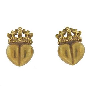 Kieselstein Cord 18K Gold Crown Heart Earrings 