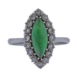 Certified Jadeite Jade Platinum Diamond Ring