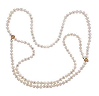 18k Gold Pearl Rope Length 51&quot; Lariat Necklace