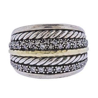 David Yurman Silver Gold Diamond Ring