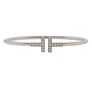 Tiffany &amp; Co T Wire 18K Gold Diamond Cuff Bracelet