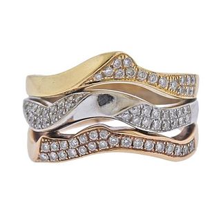 14K Tri Color Gold Diamond Ring