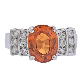 18k Gold 4.20ct Mandarin Orange Garnet Diamond Ring