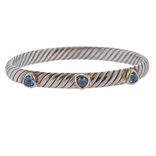 David Yurman Silver 18K Gold Blue Topaz  Bracelet