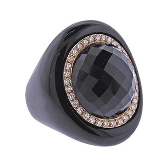 18K Rose Gold Diamond Onyx Dome Ring