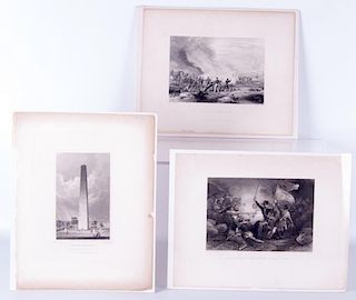 Battle Scenes and Memorial Prints, Three (3)