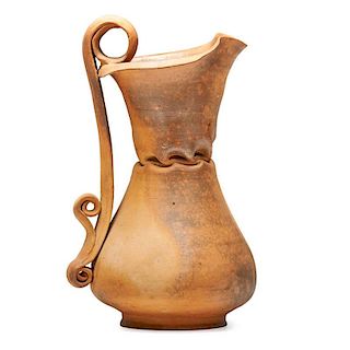 GEORGE OHR Fine bisque pitcher with ribbon handle