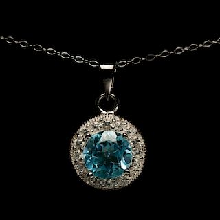 Blue Topaz & Sterling Silver Pendant Necklace