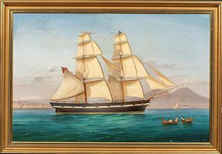 Royal Navy HMS Endeavour Bay Of Naples Oil Painting