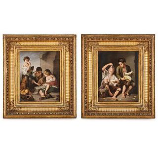PAIR OF KPM PORCELAIN PLAQUES PAINTED AFTER MURILLO